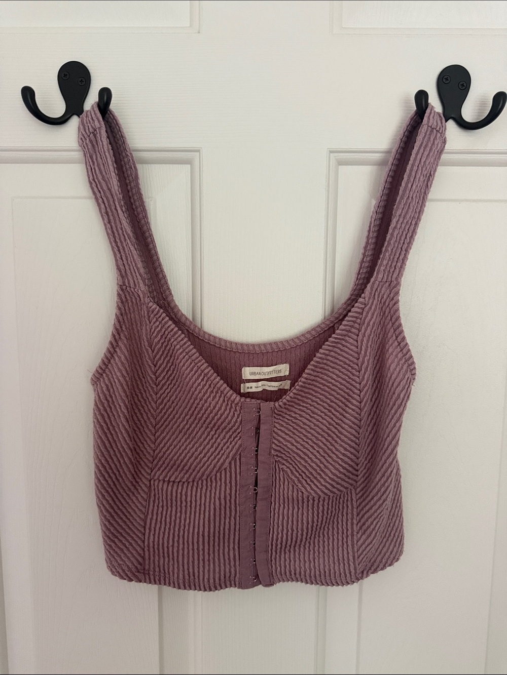 Urban Outfitters Dusty Mauve Ribbed Hook-Front Crop Tank